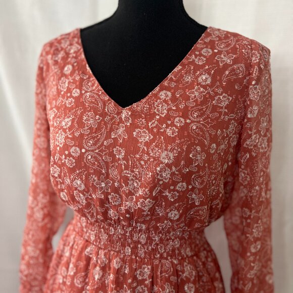 Hollister soft paisley fallboho dress pink super cute small - long sleeve - 0400 - Picture 2 of 4